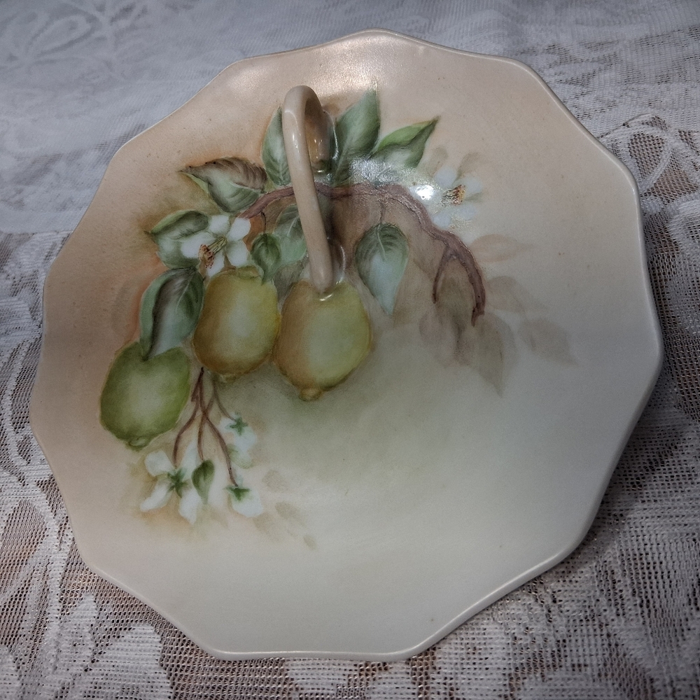 Vintage Hand-painted Fruit Citrus Dish Lemon Tray Tea Service Handled Plate - Picture 13 of 16